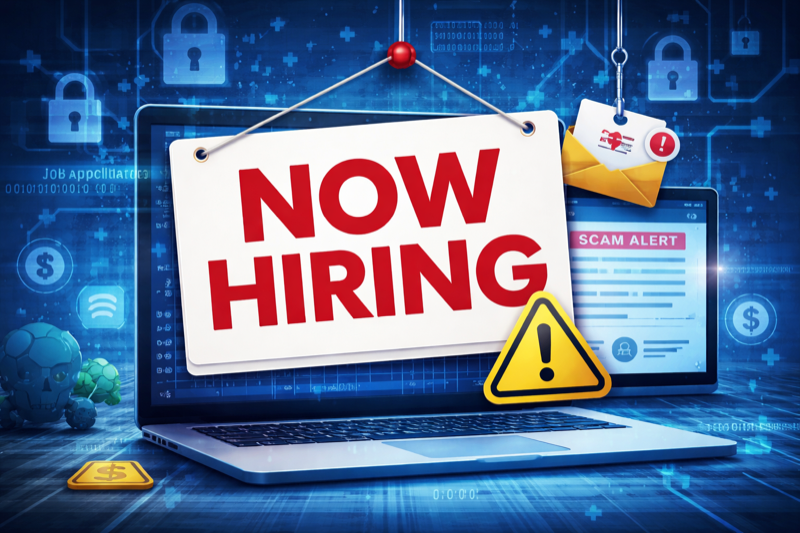 Fake job listing scam illustration